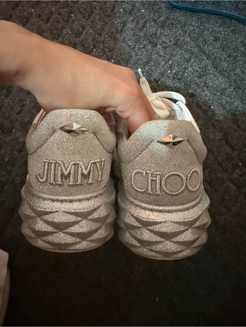 Jimmy Choo Silver Glitter Platform Sneakers